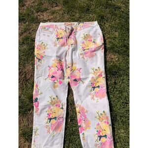 Elite Jeans white floral cropped capri stretch denim spring garden BRAND NEW